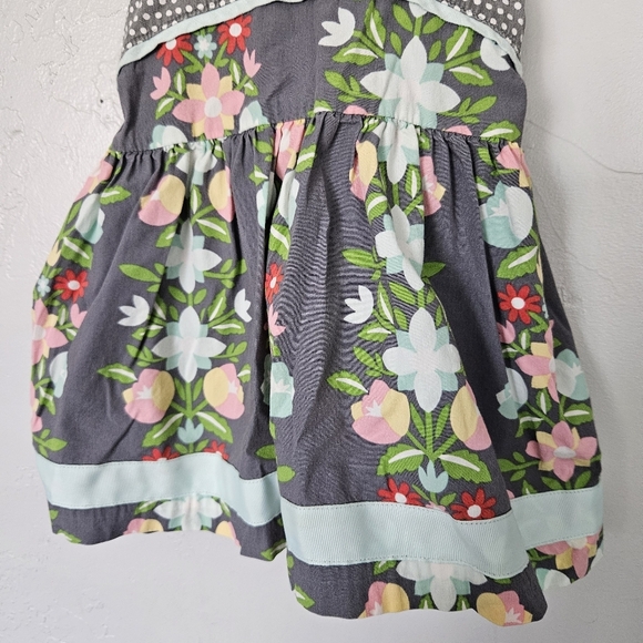 Matilda Jane Toddler Girl 2 Grey Floral Apron Dress Mixed Media Smocked Pink Dot - Picture 3 of 7